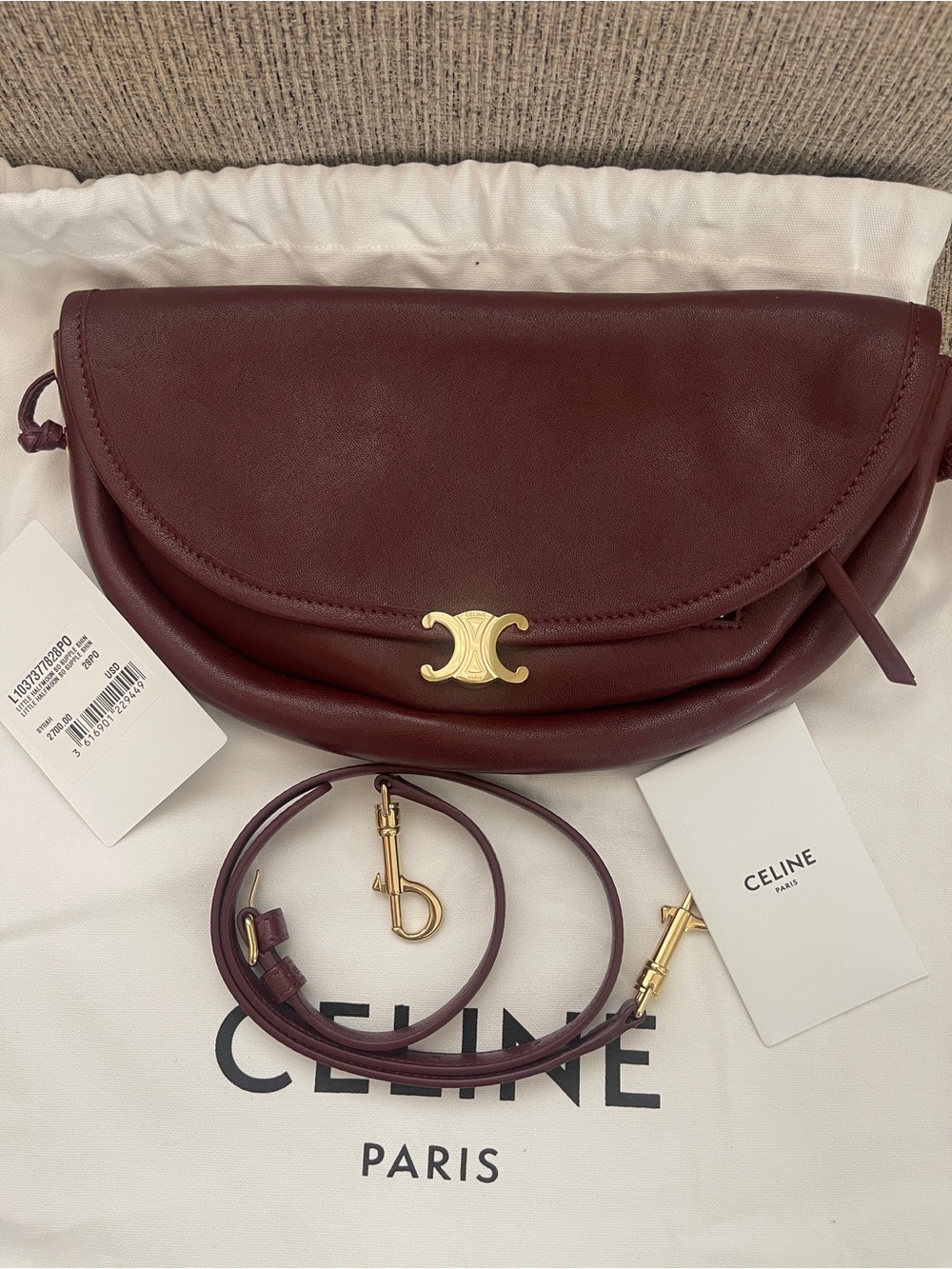 Celine Triomphe Half-Moon in Bordeaux with Gold Hardware - Picture 4 of 11